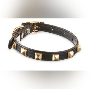 Vibrant life vegan leather black with gold studs adjustable dog collar, XS